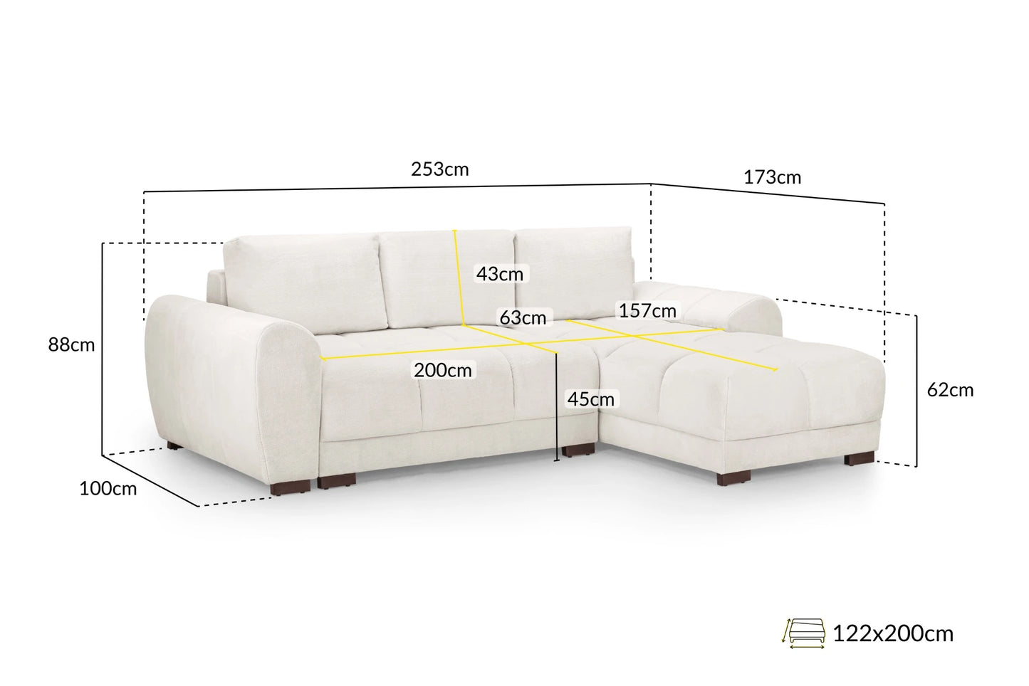 AZZURO Sofa Bed With Reversible Chaise